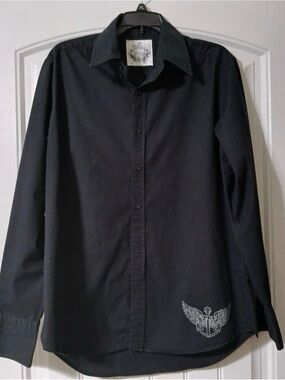 Level Ten Shirt Sz L Men Button-down Black Long Sleeve Y2K Western Grunge Goth